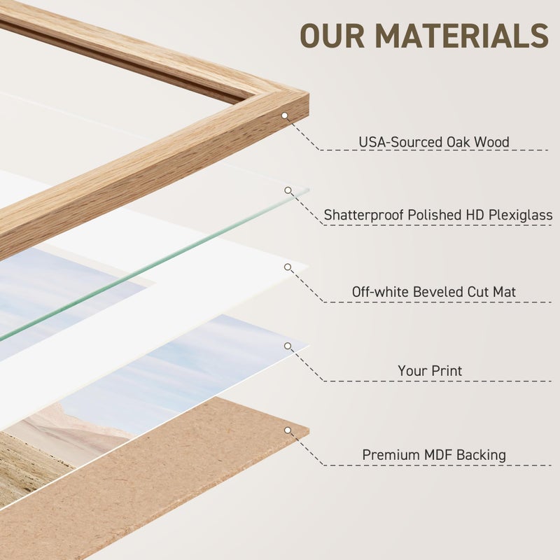 Venusmiles 8x10 Picture Frame Natural Solid Oak Photo Frames with 5x7 Removable Mat Wall Hanging Large Handcrafted Frame with HD Plexiglass Wall and Tabletop Display Large Poster Frame - Image 3
